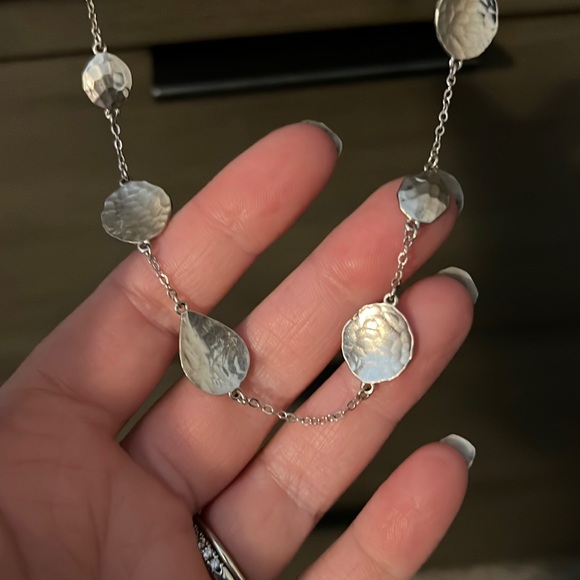 Silver tone statement necklace, worn once, long, clasp closure - Picture 1 of 3